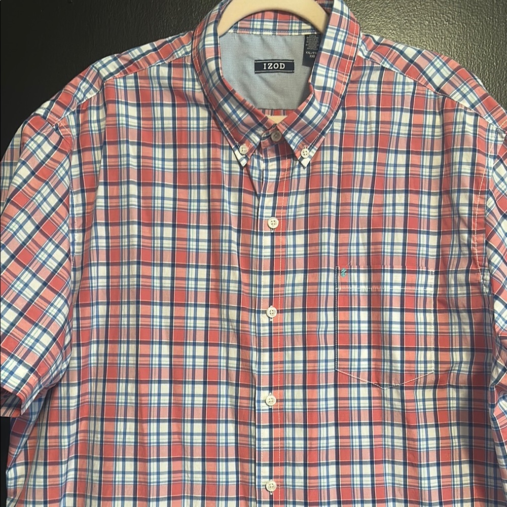 IZOD Men's Red and Blue Plaid Shirt